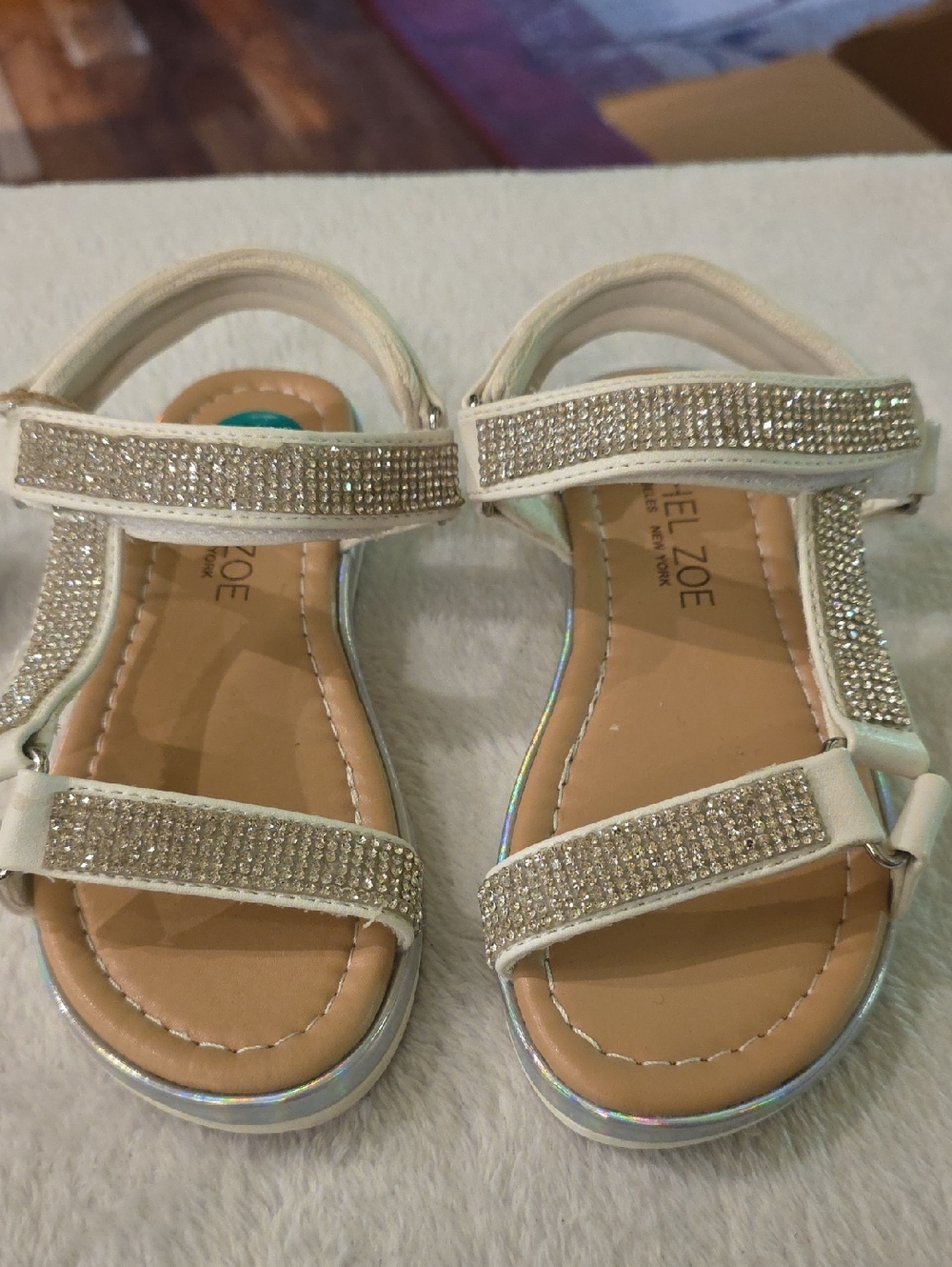 Rachel Zoe White Rhinestone Strap Kids Sandals